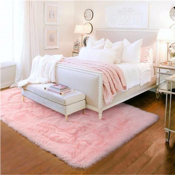 Pink Area Rug for Girls Bedroom,Fluffy Shag 4'X6' Living Room,Furry Carpet Kids - Picture 3 of 7